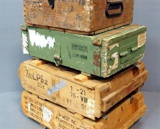 Military Style Wood Ammo Crates, Qty 4