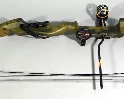 Bear Black Mag Compound Bow, With Quiver, Practice Arrows, Finger Guards (M & L), In Allen Soft Camo Case