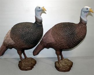 Turkey Decoys With Articulating Heads, Hard Plastic Bodies, Qty 2, And Netting