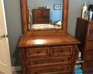 EARLY SALE $325.00. VERY TASTEFUL LION'S PAW PAINTED DRESSER WITH MIRROR.  ASHLEY MILLENIUM.