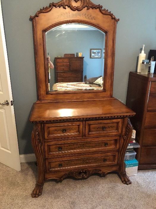 EARLY SALE $325.00. VERY TASTEFUL LION'S PAW PAINTED DRESSER WITH MIRROR.  ASHLEY MILLENIUM.