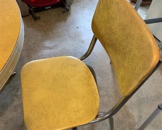 Vintage yellow and chrome kitchen table and 2 chairs