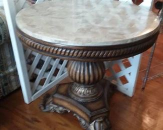 Marble Topped Round Pedestal Table
