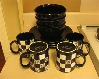Mixed Set of Black and Buffalo Check Everyday Dishes