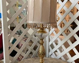 Shabby Chic Brass Glass Lamp with Exquisite Beaded Lamp Shade