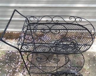 Small Wrought Iron Rolling Tea Cart Plant Stand