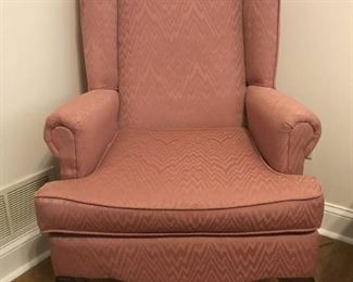 Wingback Armchair with Dark Wooden Cabriole Feet