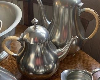 Pewter teapot and coffee. 