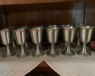 Set of 12 pewter wine goblets.  