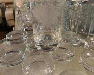 Set of 12 etched glass water glasses. 