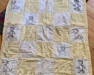 Vintage baby quilt. Corduroy and hand stitched. 