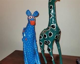 $25.00, Enameled giraffe and Hyena 15"