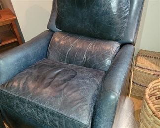 $50.00, Arhaus Gray leather recliner has stain on seat has been cleaned otherwise vg condition