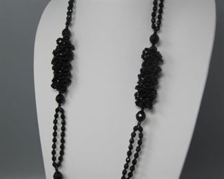 $20.00, Black Czech faceted glass Bead necklace 30"