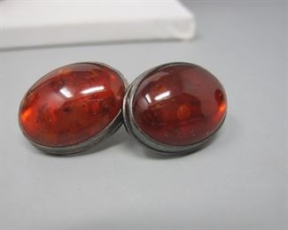 $15.00, Real Amber & sterling pierced earrings (no backs) .75"