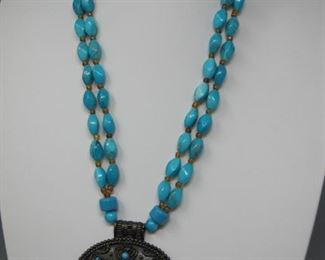 $16.00, Chunky Turquoise Medallion Necklace 24"