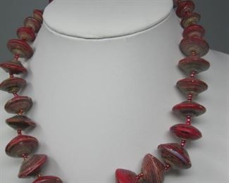 $8.00, Artisan plastic bead necklace 18"