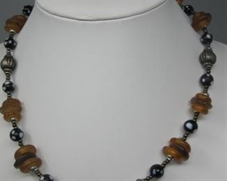 $12.00, Artisan glass bead necklace 16"