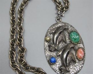 $16.00, Vintage Medallion fish Necklace 18" & 2.5" pendant
