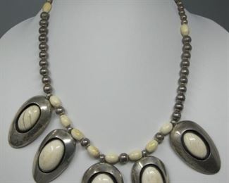 $300.00, African Sterling & Bone Necklace, Selo Shevel 19" with graduated pendants up to 2.5"