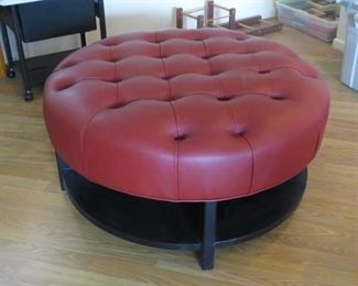$125.00, Arhaus Red Leather center ottoman coffee table with storage tray underneath VG condition, 3' x 18" high