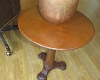 $80.00, Copper industrial side table, 22 x 18" across vg condition