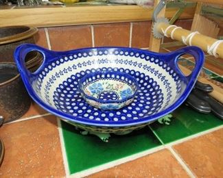 $30.00, 14" Poland Pottery serving bowl and small dish excellent condition