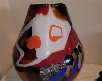 $250.00, Large Signed Studio Art Glass Vase 20"
