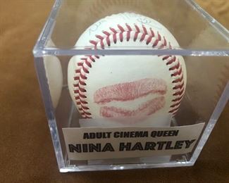 30.00 Nina Hartley baseball with case/flyer where she signed it for my show