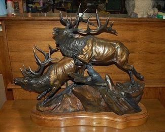 36 inch e wide Bronze Sculpture by Vic Payne titled "Thunder On The Mountain" 36x30x16 and weighs about 150lbs on swivel walnut base