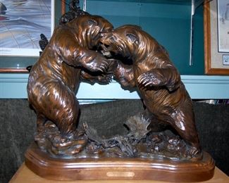 "Fierce Encounters" Bronze by former NFL Football Star Michael Hamby.  Stands 28 inches wide, and 24 inches tall x 15 deep depicts two Grizzle Bears fighting!