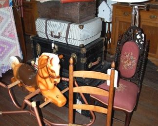 Vintage Rocking Horse, Steamer Trunks, Shaker Sewing Rocker, Bishop's Chair & More!