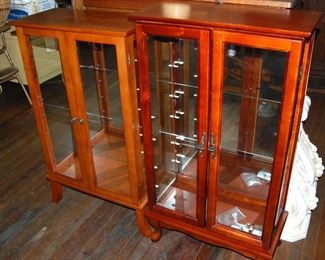 Two small Curio or collection display cases (One has light) with glass shelves