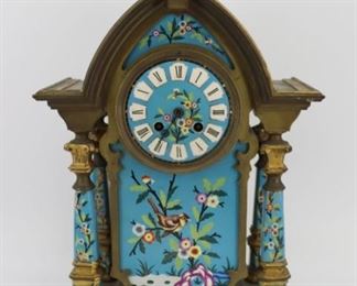 French Bronze Enamel Porcelain Clock 
