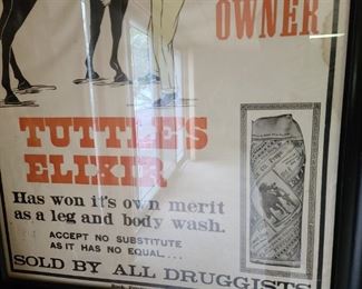 Tuttle's Horse Elixir Framed Poster Circa 1920s