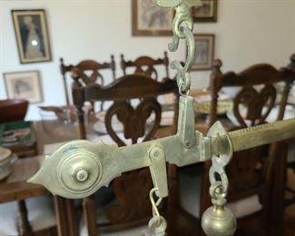 Large Italian Brass Scale On Marble Base Antique Market Scale