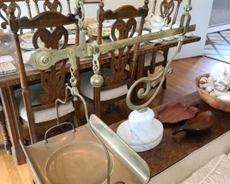 Large Italian Brass Scale On Marble Base Antique Market Scale