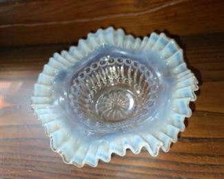 Fenton Milk Glass Opalescent Ruffled Edge Candy Dish