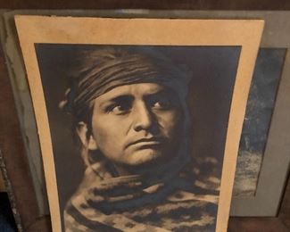 Large 12” x 16” original Edward Sheriff Curtis (American, 1868-1952) Chief of the desert-Navaho-Signed. Additional photos of signature at end of photos. This special piece is open to bids through Sunday at 3:00.