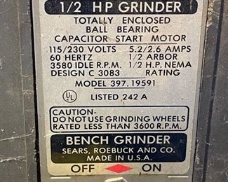 Craftsman 1/2 HP Grinder on Metal Stand