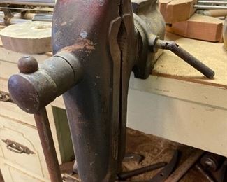 Vintage Blacksmith Bench Post Vise with Anvil
