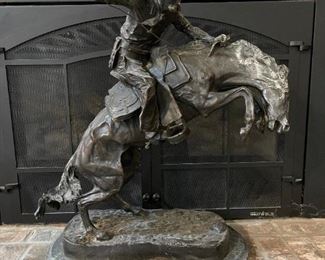 24" FREDERICK REMINGTON "Bronco Buster" Bronze Sculpture on Marble Base