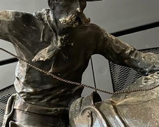 24" FREDERICK REMINGTON "Bronco Buster" Bronze Sculpture on Marble Base