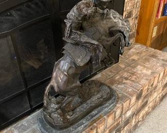 24" FREDERICK REMINGTON "Bronco Buster" Bronze Sculpture on Marble Base