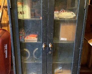 Antique Medical Cabinet with Locking Brass Pulls