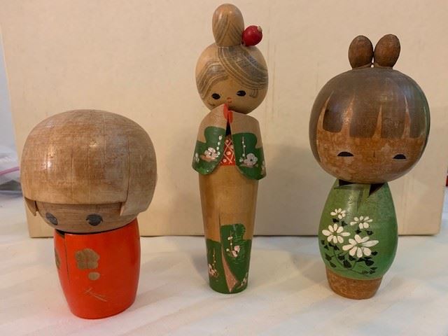  Antique Kosheki Japenese Wooded Dolls - 2 are signed
