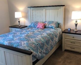 Gorgeous queen bedroom suit. Like new! Comfortable adjustable frame mattress with water proof and fitted sheet!