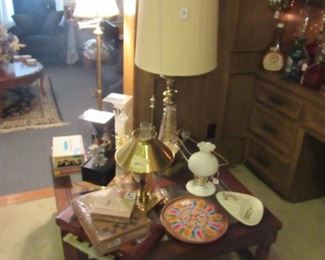 Misc. Table Lamps and two Fiber Optic display lamps, one is a music box.