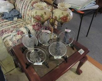 Lalique Annual Plates plus a wonderful student-type lamp.