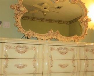 Vintage Cream Floral Baroque Rococo Queen Size Bedroom Suite 